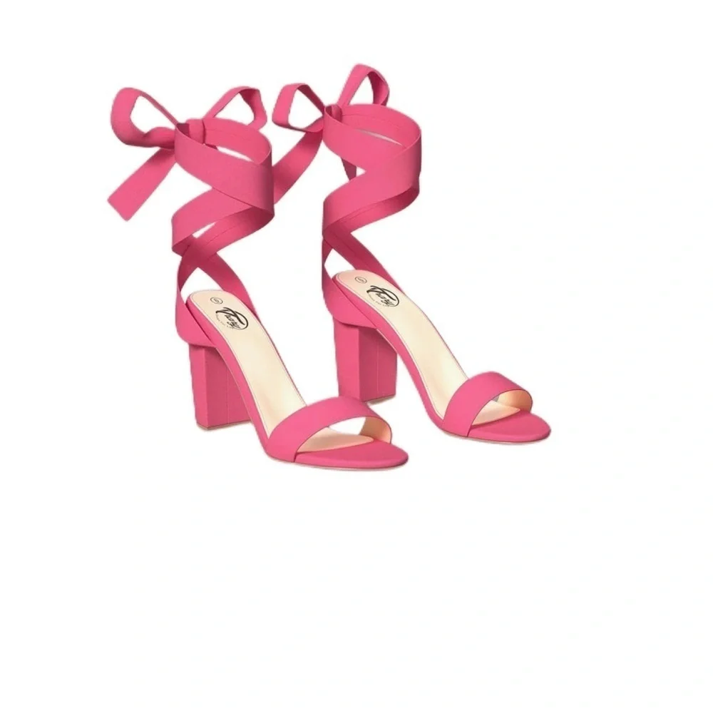 NEW TRARY PINK CHUNKY HEELS STRAPPY OPEN TOE COMFORTABLE TIE UP HEELS SIZE 7